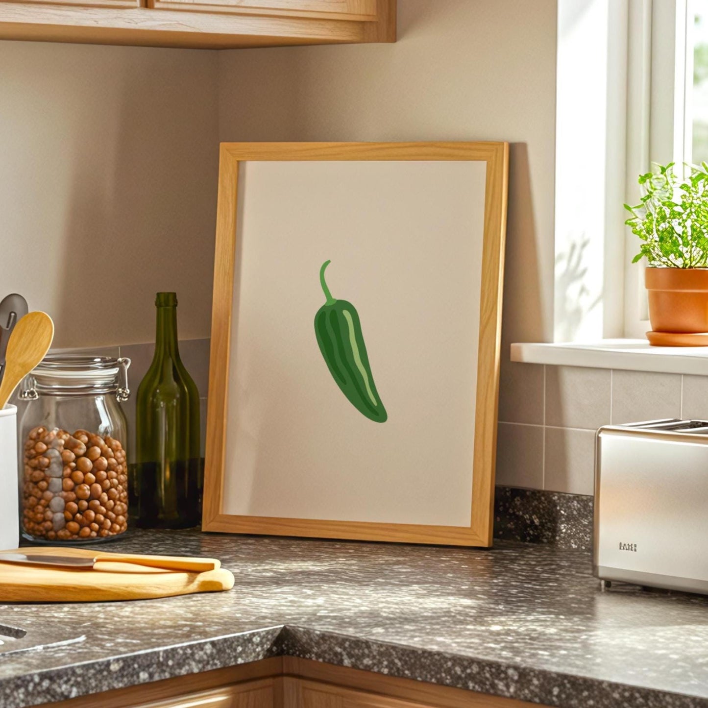 Jalapeno Chilli Pepper Spicy Margarita Beige Wall Print | Bar Cart Art | Cocktail Poster | Bold Prints | A1 A2 Physical Print | Kitchen Art