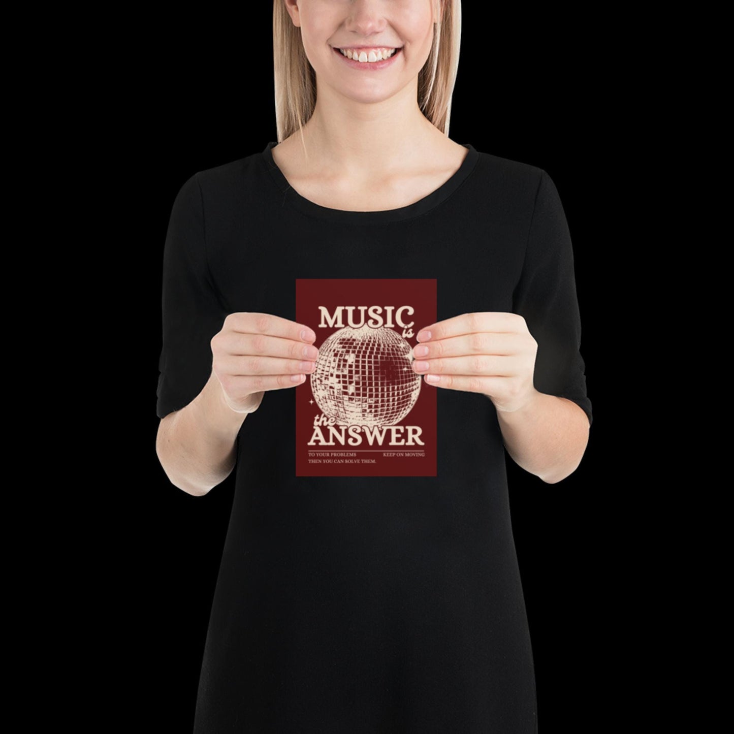 Music is the Answer Cherry Red and Beige Disco Ball Wall Print - Ibiza Colourful Funny Cute Birthday Christmas Gift Unique Leopard Cocktail