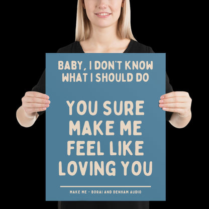 Make Me Inspired Blue and Beige Print - Borai Denham Audio Ibiza Bold Typographic Colourful House Music Poster Groovy Bar Disco Funky