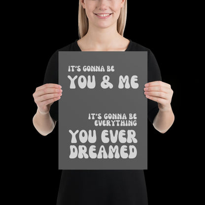 You and Me Grey Silver Lyrics Wall Print - Ibiza Colourful Funny Cute Birthday Christmas Gift Unique Leopard Cocktail House Music