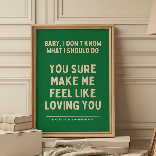 Make Me Inspired Green and Beige Print - Borai Denham Audio Ibiza Bold Typographic Colourful House Music Poster Groovy Bar Disco Funky