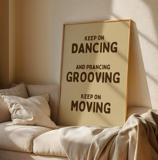 Music is The Answer Typographic Beige/Gold Wall Print - Ibiza Art Bold Typographic Colourful House Music Poster Groovy Bar Disco Funky