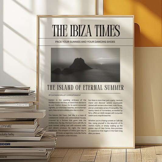This Ibiza Times - Newspaper Ibiza Retro Disco Print Music Poster Wall Art A5 A4 A3 Bold Typographic Gallery Wall Black and White Magazine