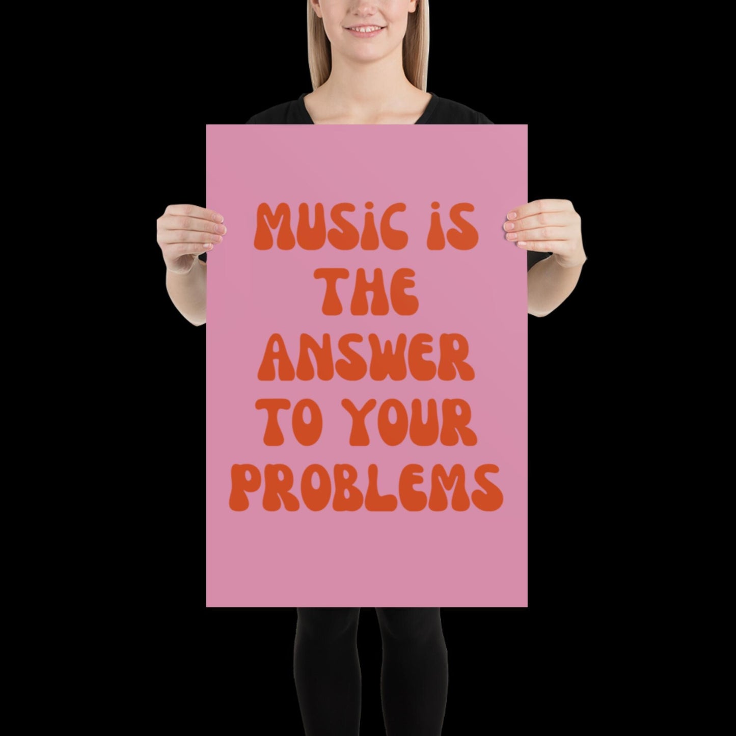 Music is The Answer Lyrics 001 Pink Wall Print -  Ibiza Colourful Funny Cute Birthday Art Gift Unique Funky House Music Poster Disco