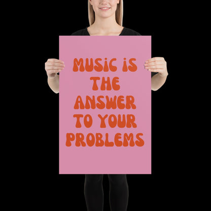 Music is The Answer Lyrics 001 Pink Wall Print -  Ibiza Colourful Funny Cute Birthday Art Gift Unique Funky House Music Poster Disco