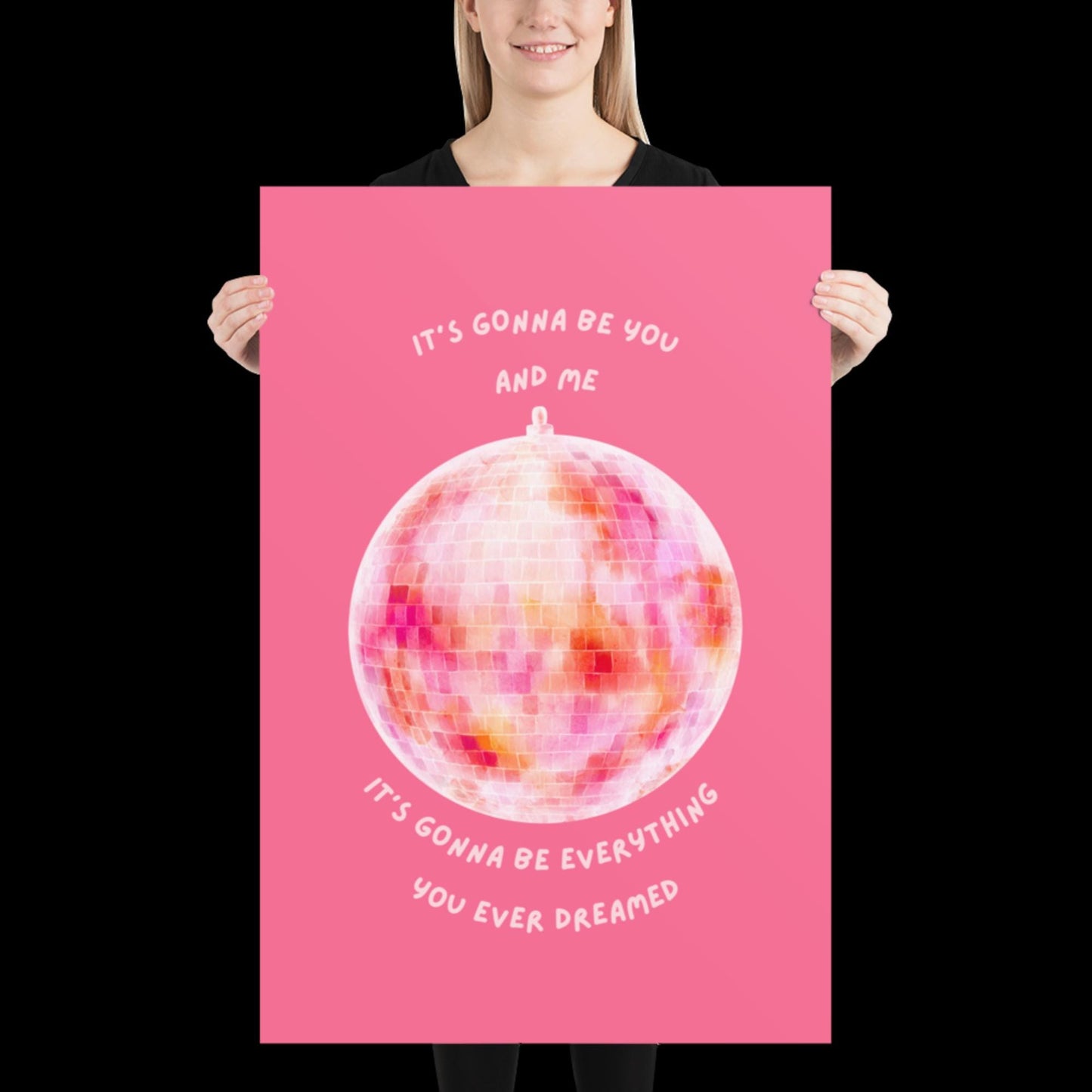 You and Me Pink Disco Ball Wall Print - Ibiza Colourful Funny Cute Birthday Christmas Gift Unique Leopard Cocktail