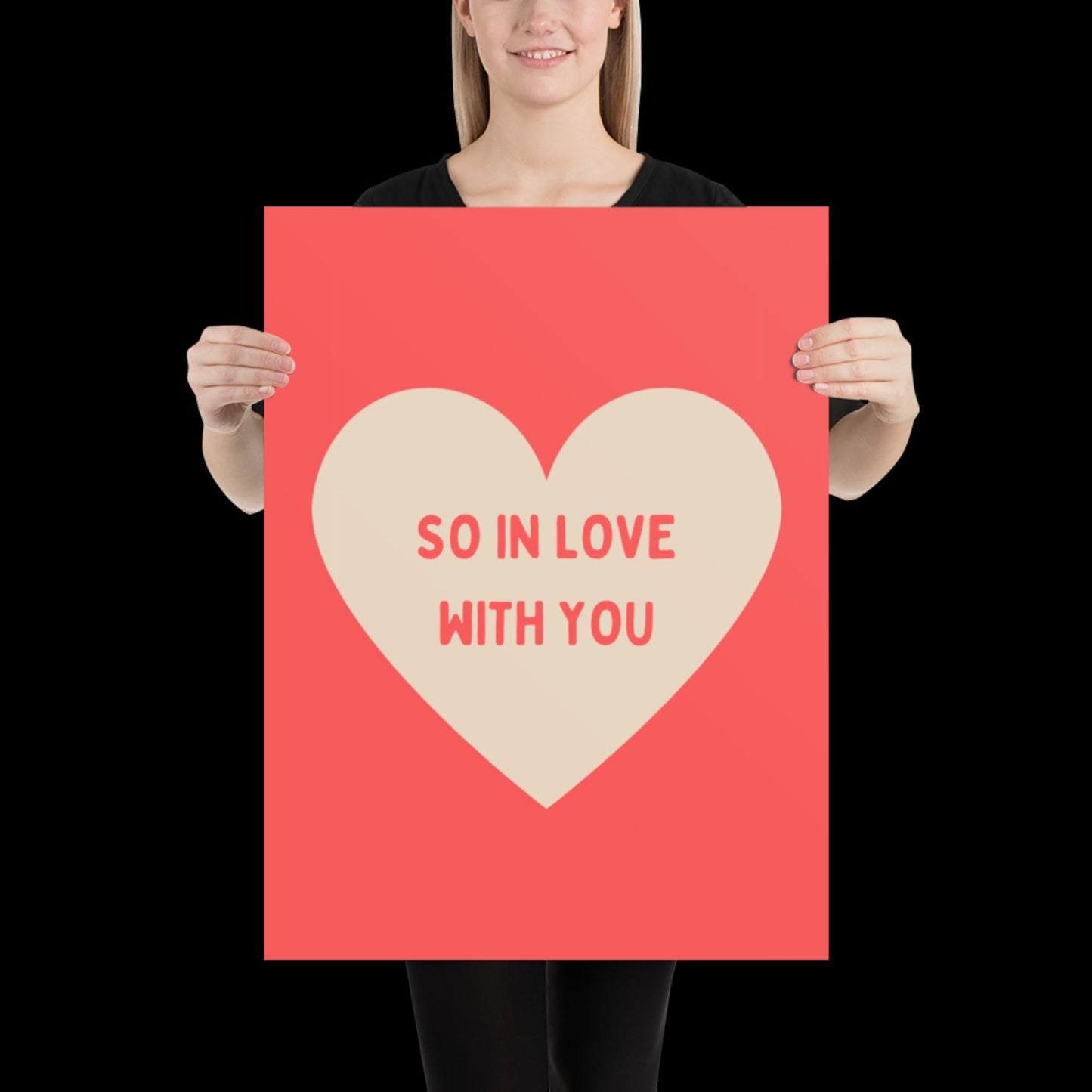 So In Love With You Neon Red and Beige Heart Wall Print - Ibiza Colourful Cute Valentines Art Gift Unique Funky House Music Poster Lyrics