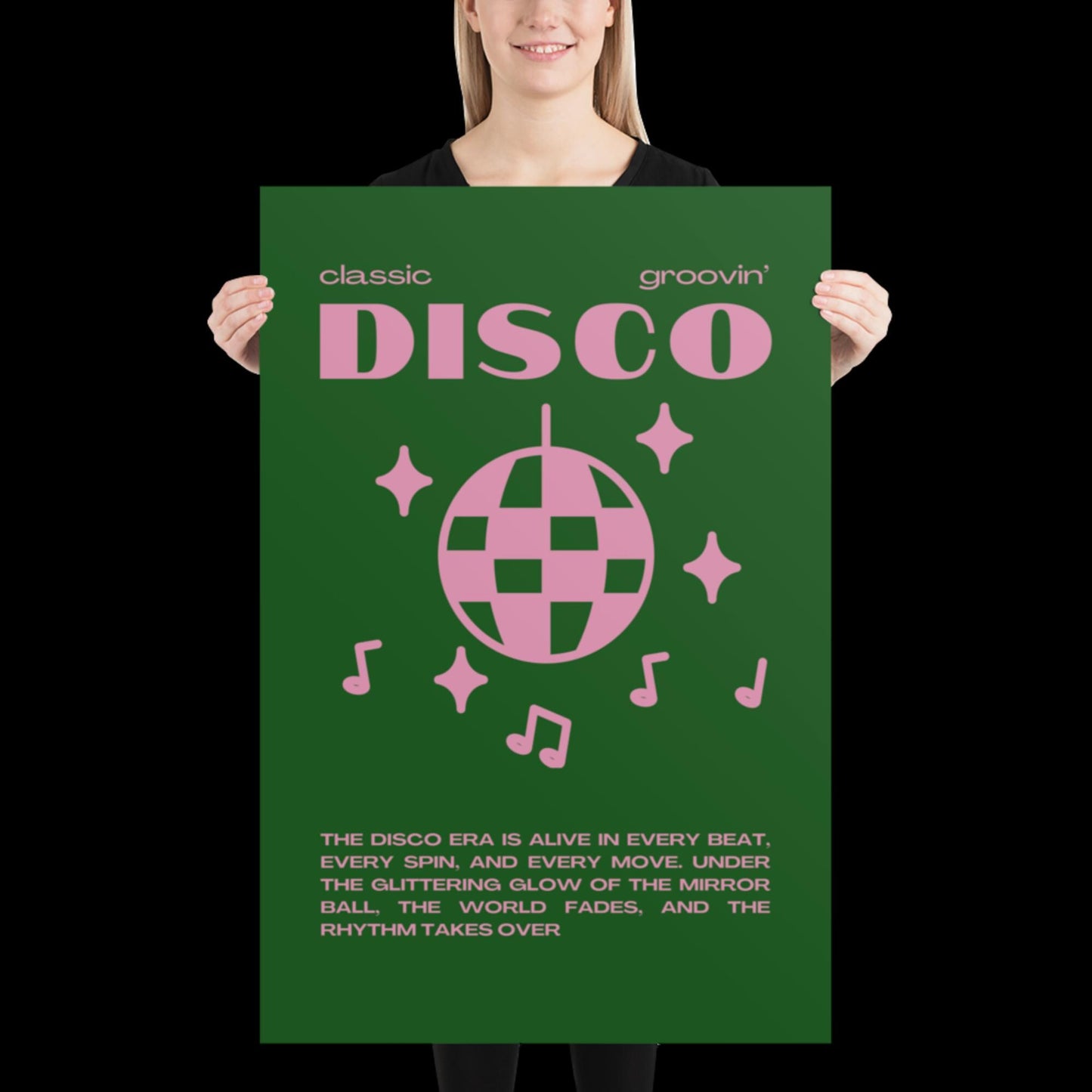 Disco Graphic Green and Pink Monochrome Wall Print - Ibiza Colourful Funny Cute Birthday Art Gift Unique Funky House Music Poster Lyrics