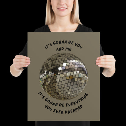 You and Me Silver Gray Disco Ball Wall Print - Ibiza Colourful Funny Cute Birthday Christmas Gift Unique Leopard Cocktail