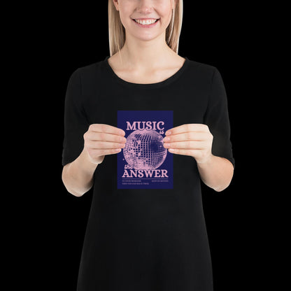 Music is the Answer Navy Blue and Pink Disco Ball Wall Print - Ibiza Colourful Funny Cute Birthday Christmas Gift Unique Leopard Cocktail