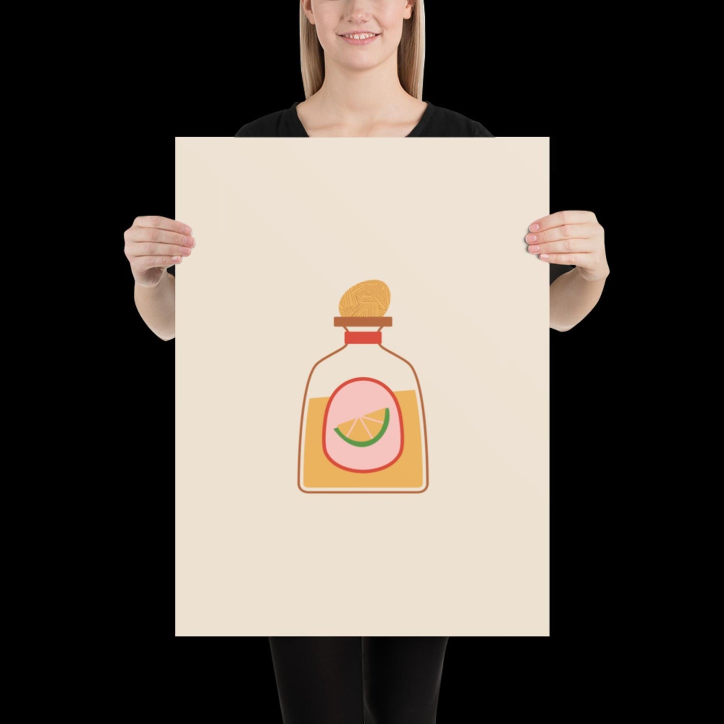 Tequila Bottle Spicy Margarita Beige Wall Print | Bar Cart Art | Cherry Print | Cocktail Alcohol Poster | A1 A2 Physical Print | Kitchen Art