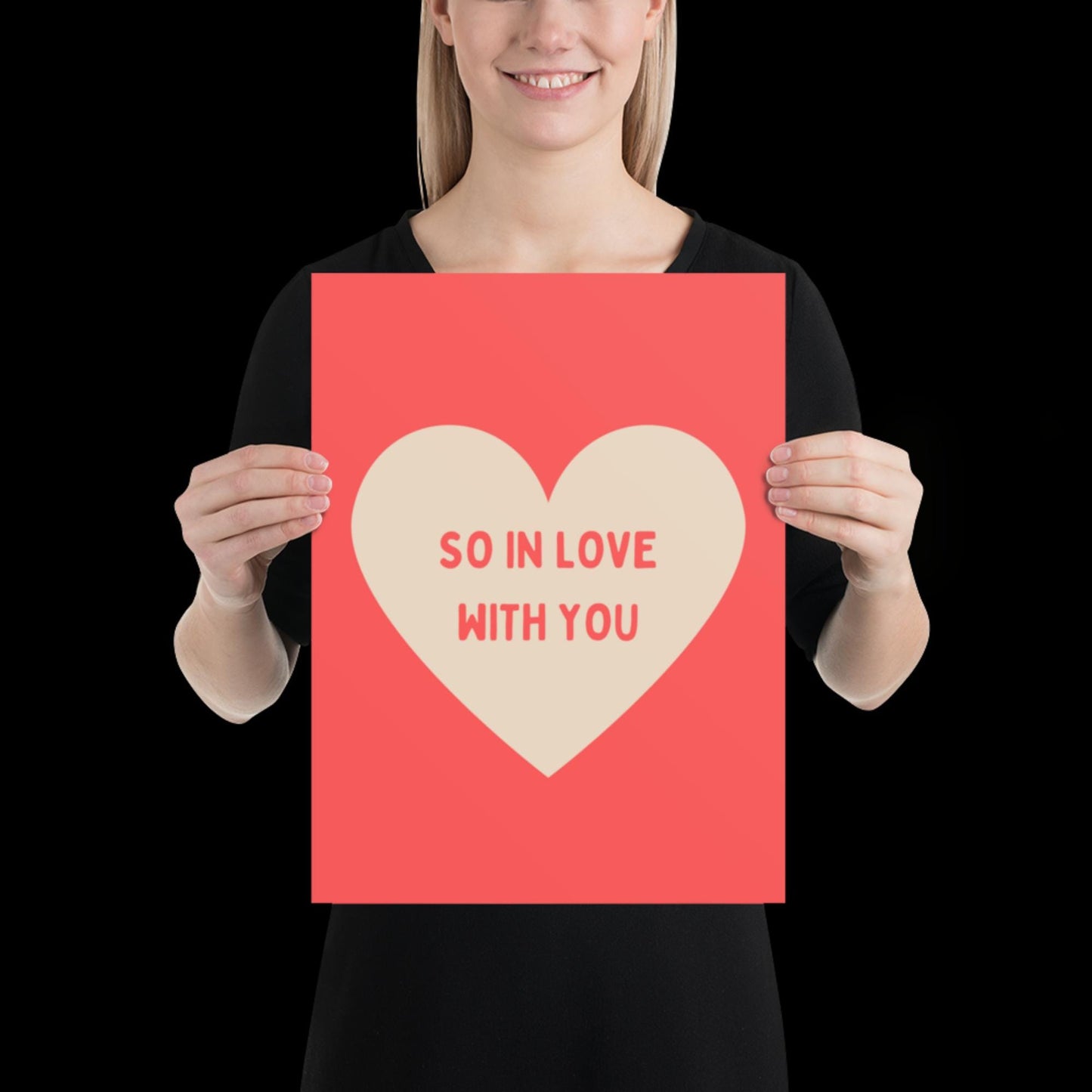 So In Love With You Neon Red and Beige Heart Wall Print - Ibiza Colourful Cute Valentines Art Gift Unique Funky House Music Poster Lyrics