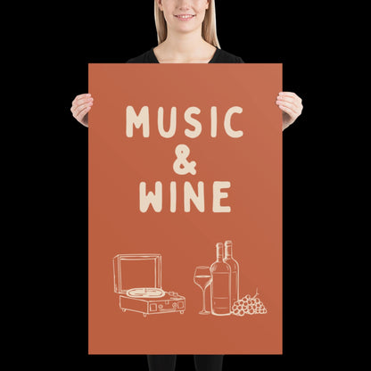 Music and Wine Orange and Beige Wall Print -  Ibiza Colourful Funny Cute Birthday Art Gift Unique Funky House Music Poster Lyrics Kitchen