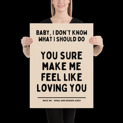 Make Me Inspired Beige and Black Print - Borai Denham Audio Ibiza Bold Typographic Colourful House Music Poster Groovy Bar Disco Funky