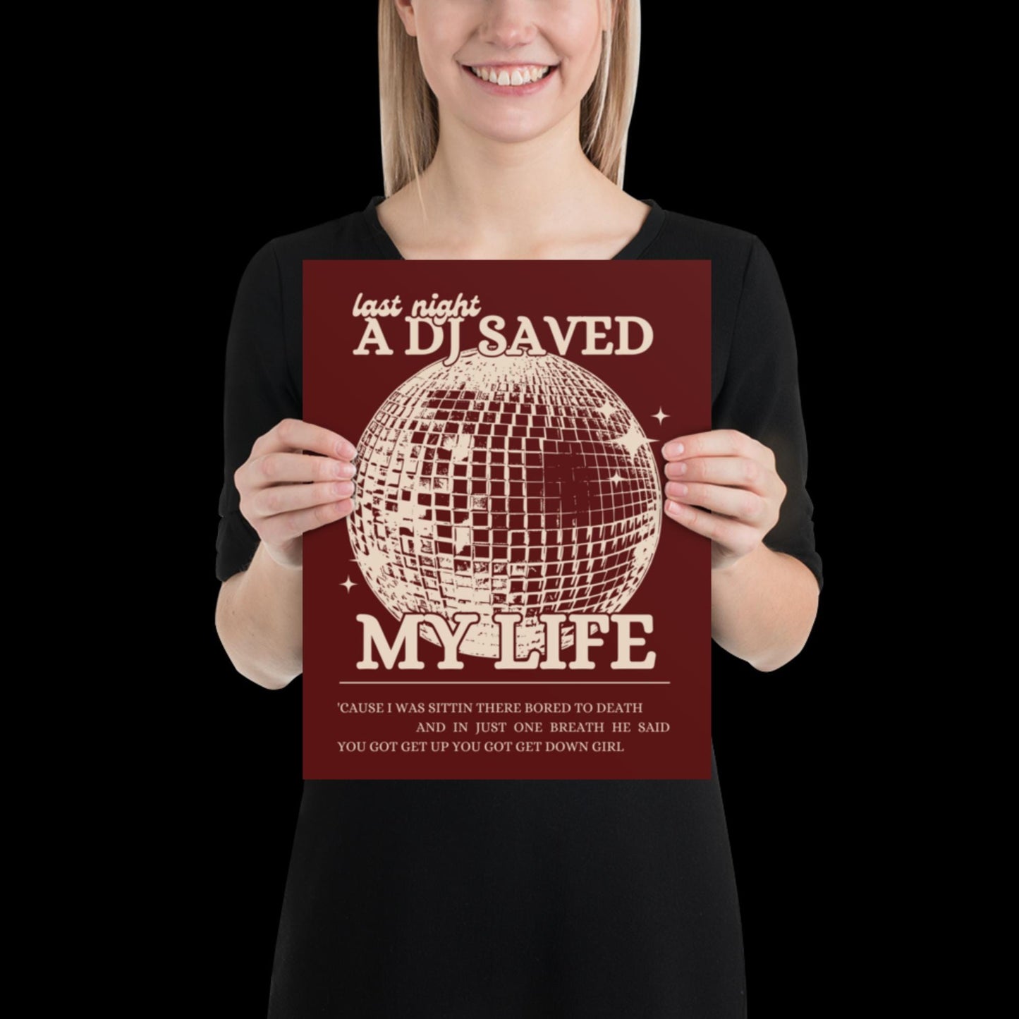 Last Night a DJ Saved My Life Red and Beige Wall Print - Ibiza Colourful Funny Cute Birthday Christmas Gift Unique Leopard Disco Ball