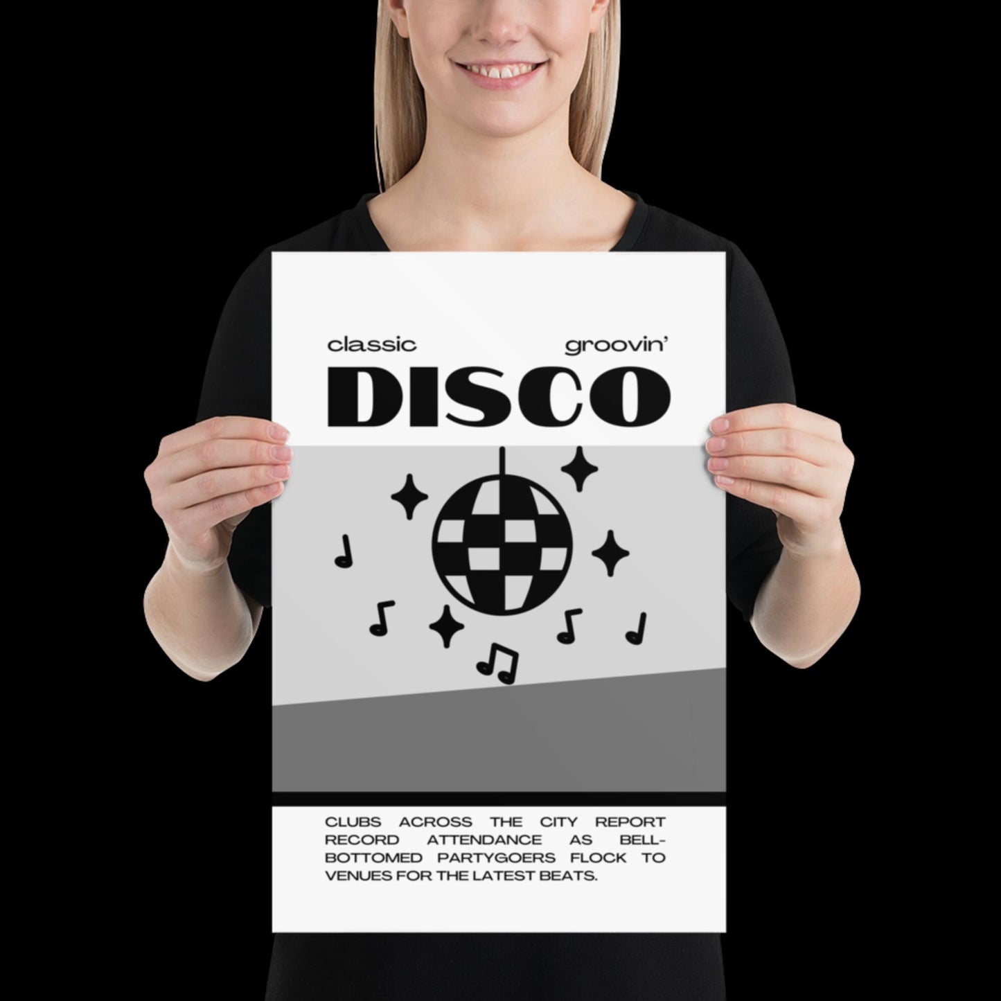 Disco Graphic Black and White Monochrome Wall Print - Ibiza Colourful Funny Cute Birthday Art Gift Unique Funky House Music Poster Lyrics