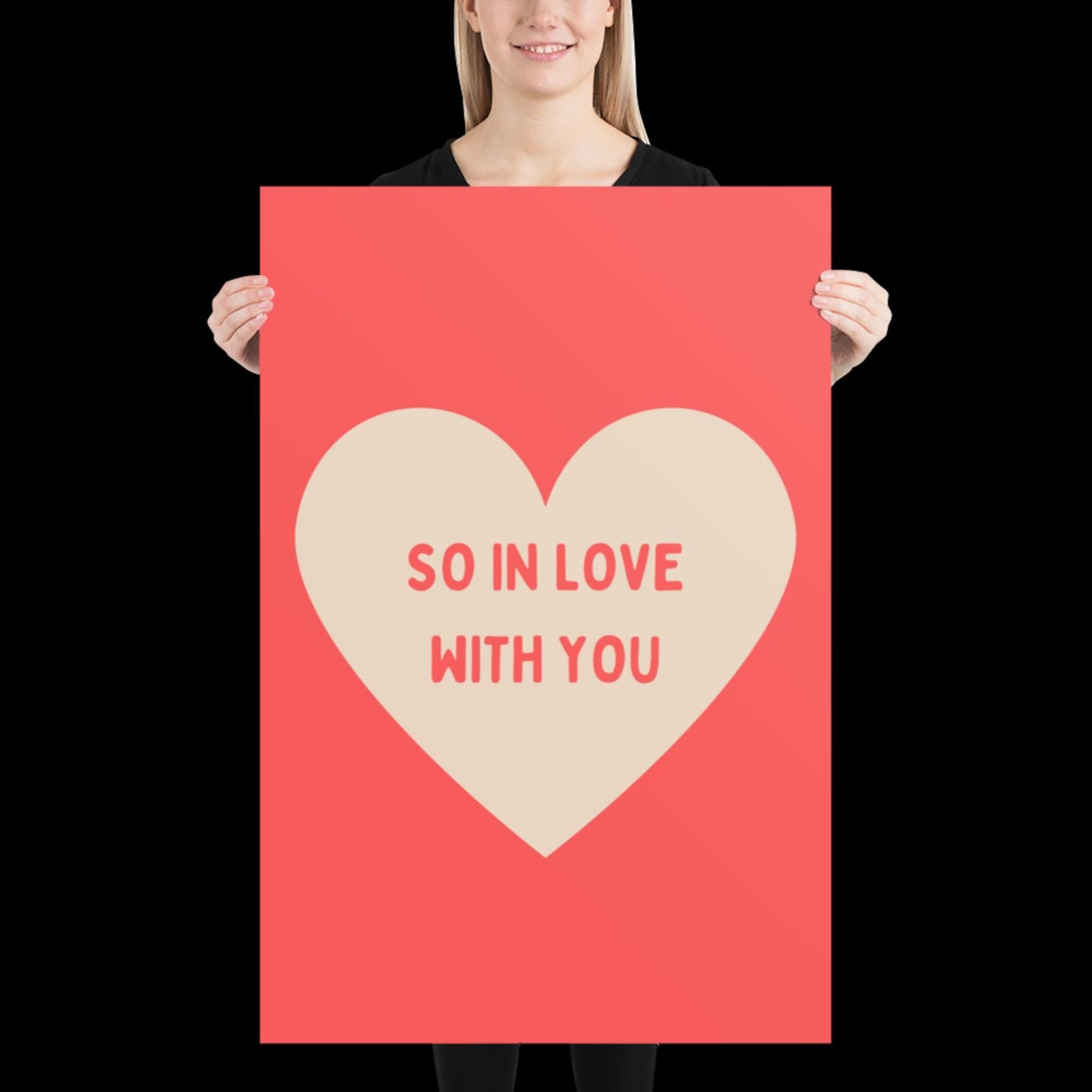 So In Love With You Neon Red and Beige Heart Wall Print - Ibiza Colourful Cute Valentines Art Gift Unique Funky House Music Poster Lyrics