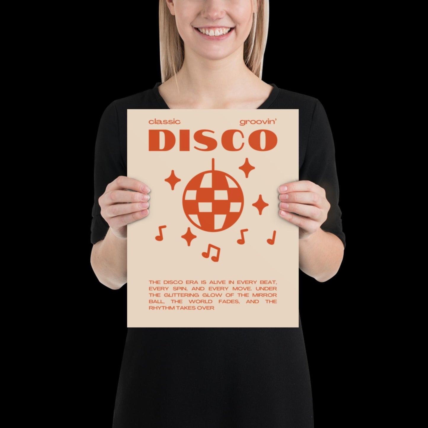 Disco Graphic Orange and Beige Monochrome Wall Print - Ibiza Colourful Funny Cute Birthday Art Gift Unique Funky House Music Poster Lyrics
