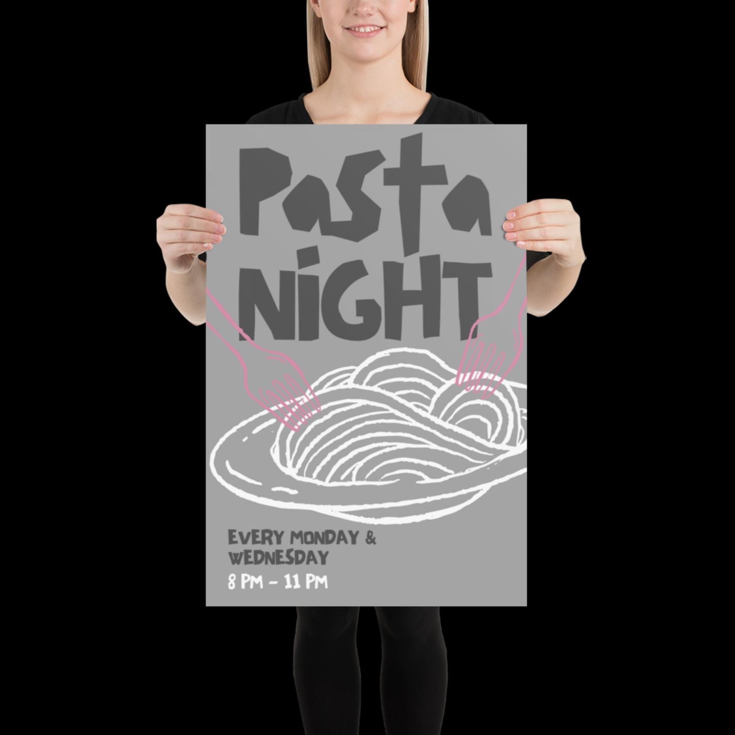 Pasta Night Wall Art Poster • Gray and Pink • Pasta Print Poster • Minimalistic Kitchen Wall Art • Aesthetic • Trendy Wall Art