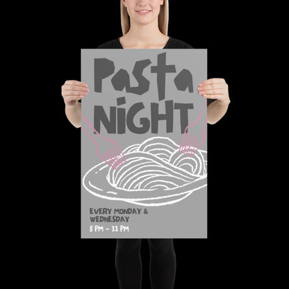 Pasta Night Wall Art Poster • Gray and Pink • Pasta Print Poster • Minimalistic Kitchen Wall Art • Aesthetic • Trendy Wall Art