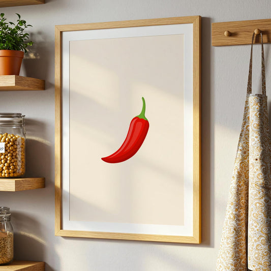 Red Chilli Pepper Spicy Margarita Beige Wall Print | Bar Cart Art | Cocktail Poster | Bold | A1 A2 Physical Print | Modern Kitchen Art
