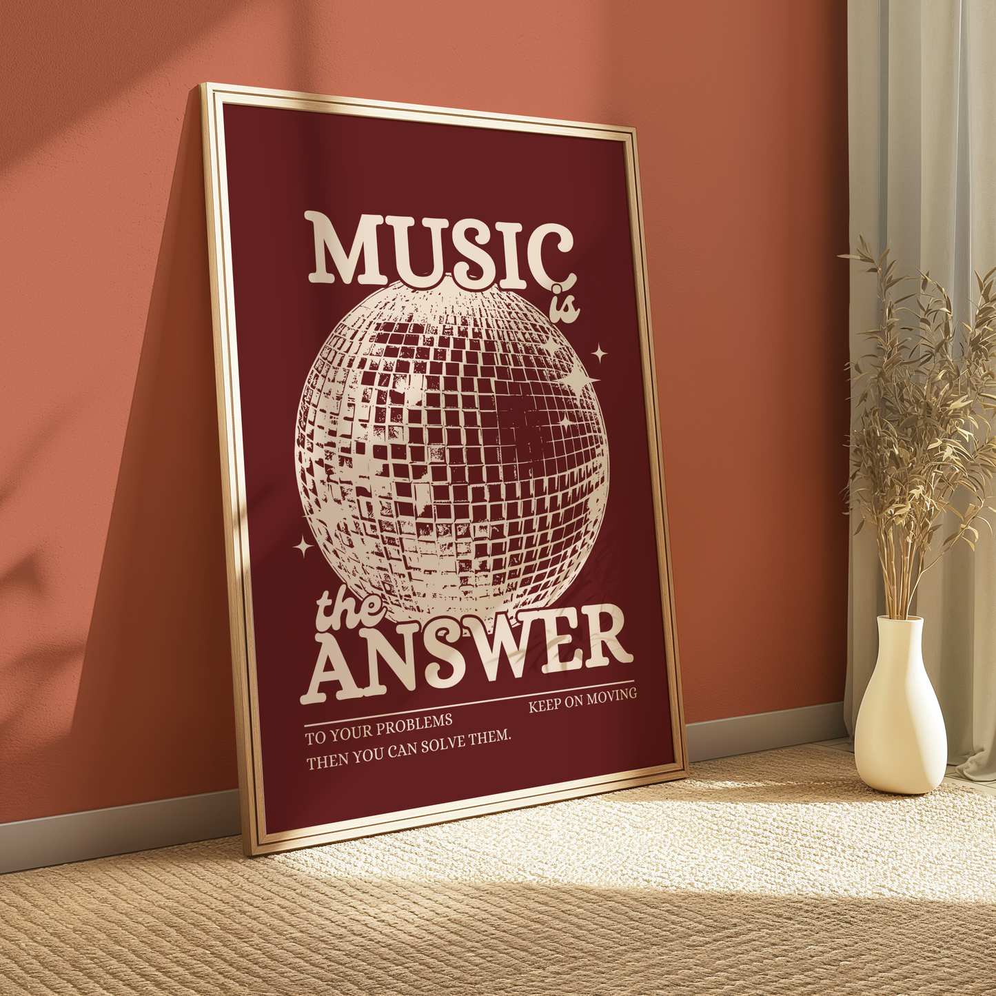 Music is the Answer Red and Beige Wall Print