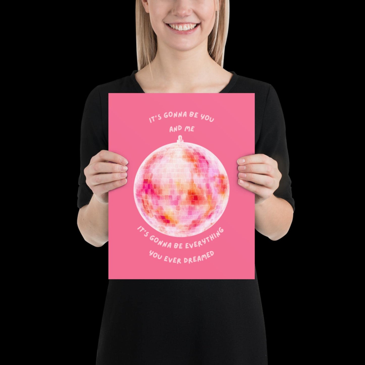 You and Me Pink Disco Ball Wall Print - Ibiza Colourful Funny Cute Birthday Christmas Gift Unique Leopard Cocktail