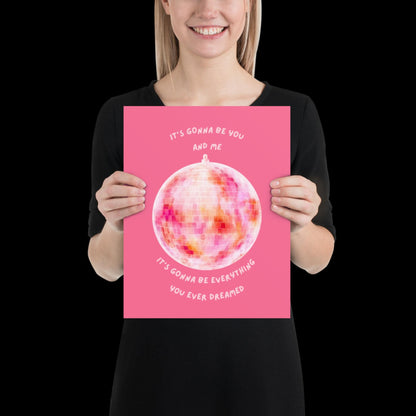 You and Me Pink Disco Ball Wall Print - Ibiza Colourful Funny Cute Birthday Christmas Gift Unique Leopard Cocktail
