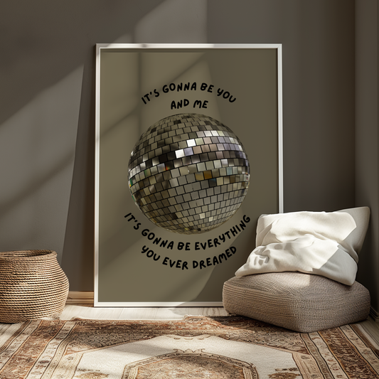 You and Me Grey Silver Disco Ball Wall Print