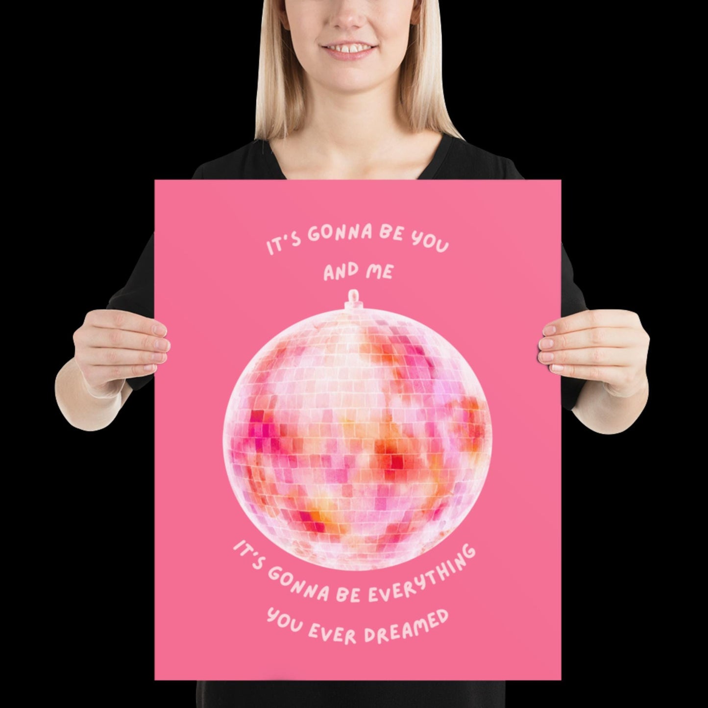 You and Me Pink Disco Ball Wall Print - Ibiza Colourful Funny Cute Birthday Christmas Gift Unique Leopard Cocktail