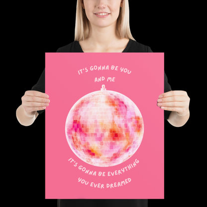 You and Me Pink Disco Ball Wall Print - Ibiza Colourful Funny Cute Birthday Christmas Gift Unique Leopard Cocktail