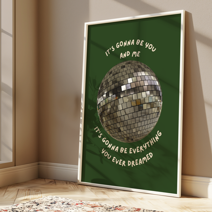 You and Me Green Disco Ball Wall Print