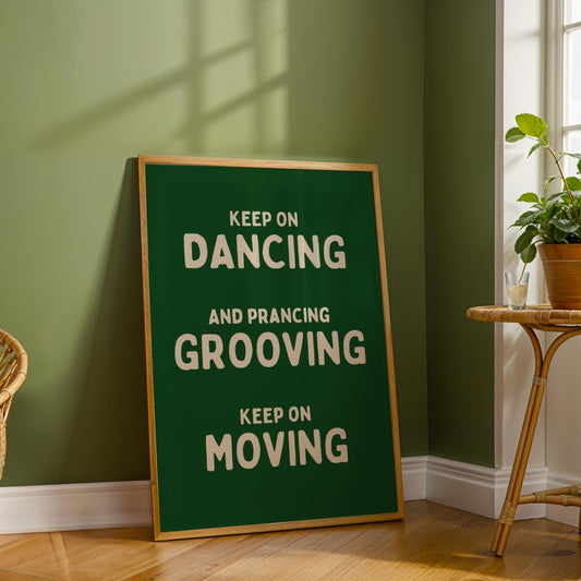 Music is The Answer Typographic Green and Beige Wall Print - Ibiza Art Bold Typographic Colourful House Music Poster Groovy Bar Disco Funky