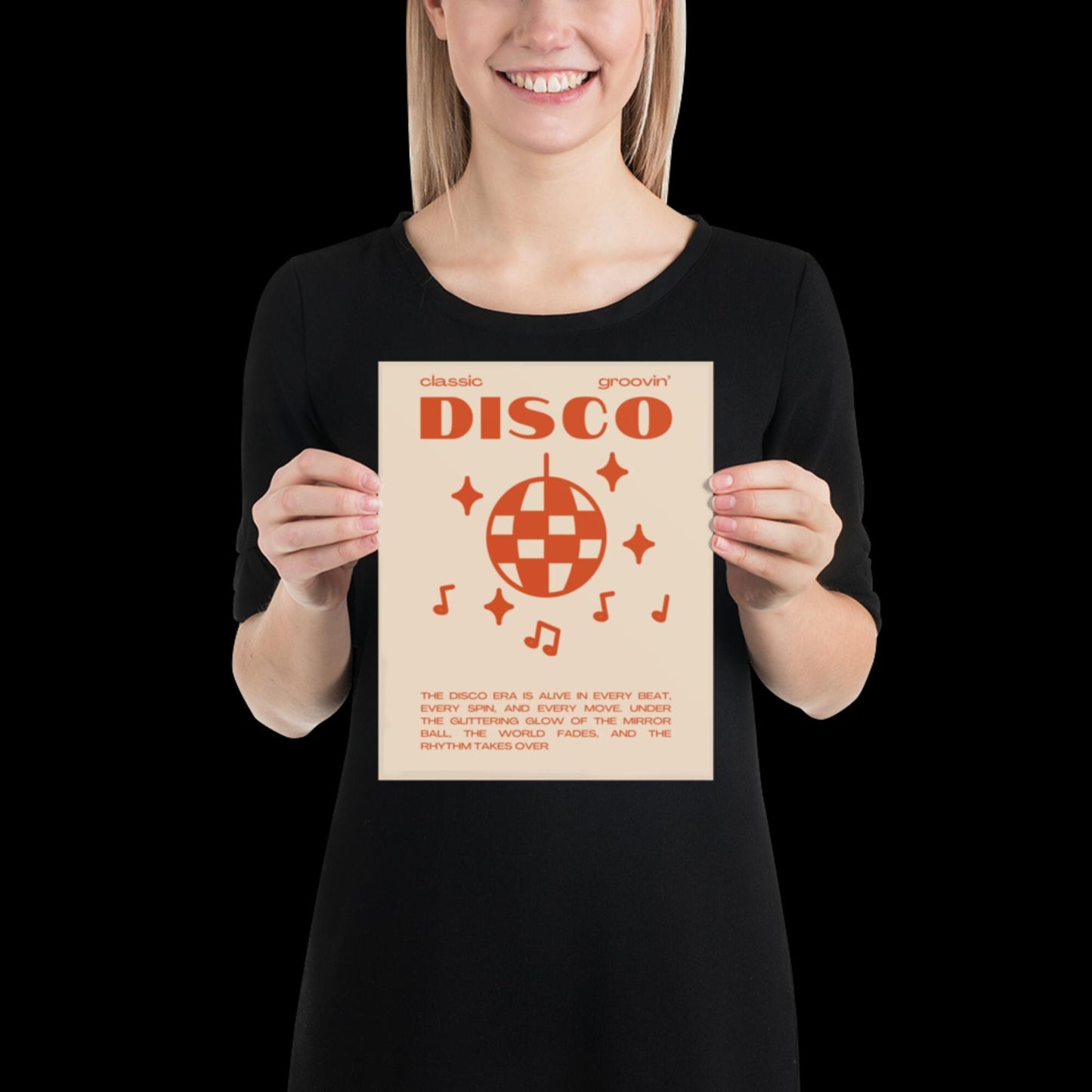 Disco Graphic Orange and Beige Monochrome Wall Print - Ibiza Colourful Funny Cute Birthday Art Gift Unique Funky House Music Poster Lyrics