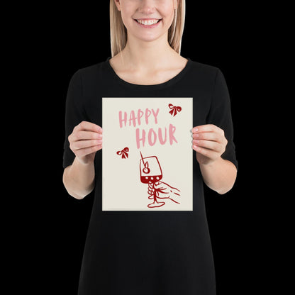 Happy Hour Print | Typographic Poster | Typographic | Trendy | Kitchen Artwork | Bar Cart Art | Drinks | Wall Decor | Gift | Aesthetic