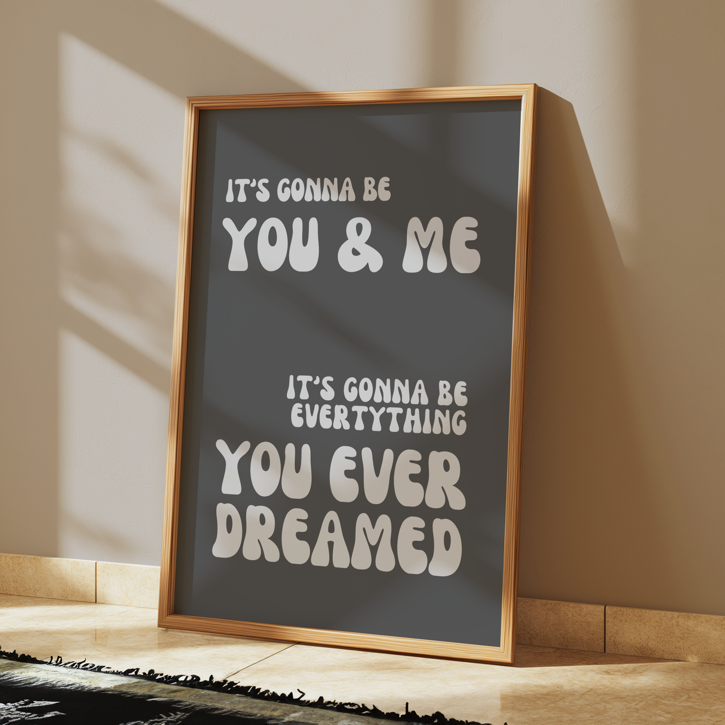 You and Me Grey Lyrics Wall Print