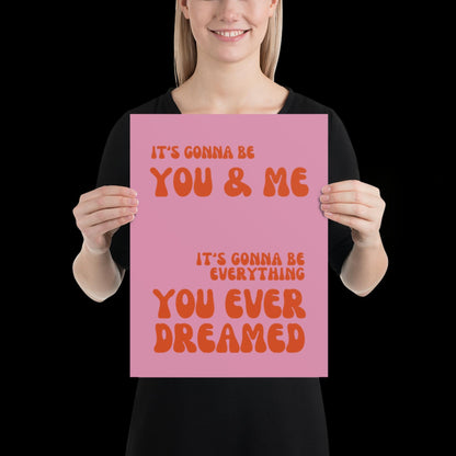 You and Me Pink Lyrics Wall Print - Ibiza Colourful Funny Cute Birthday Christmas Gift Unique Leopard Cocktail House Music