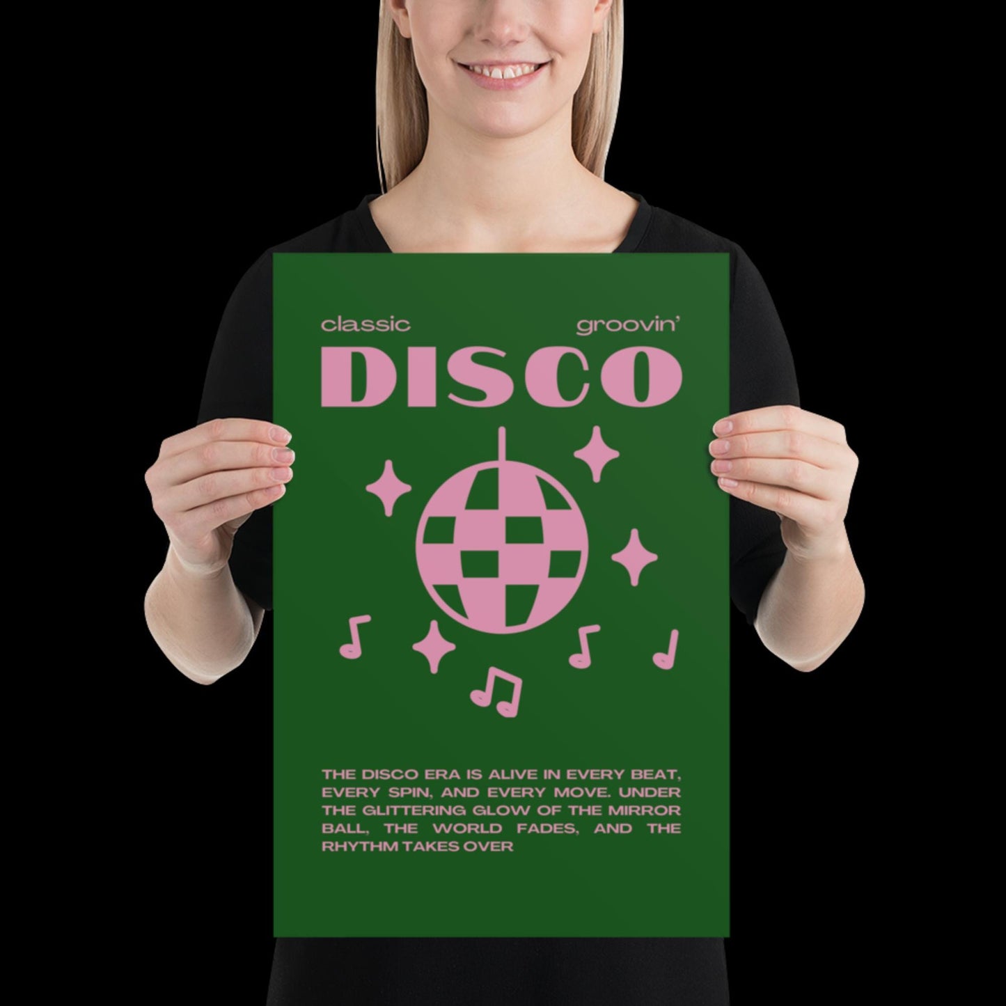 Disco Graphic Green and Pink Monochrome Wall Print - Ibiza Colourful Funny Cute Birthday Art Gift Unique Funky House Music Poster Lyrics