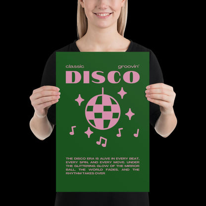 Disco Graphic Green and Pink Monochrome Wall Print - Ibiza Colourful Funny Cute Birthday Art Gift Unique Funky House Music Poster Lyrics
