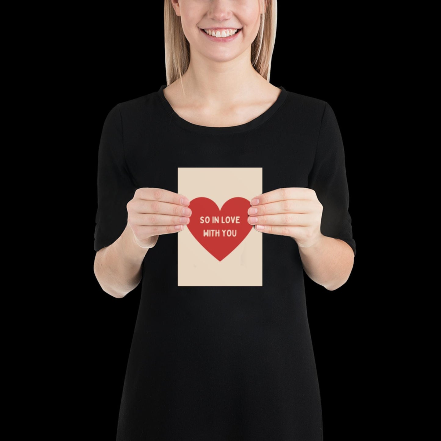 So In Love With You Beige and Red Heart Wall Print - Ibiza Colourful Funny Cute Valentines Art Gift Unique Funky House Music Poster Lyrics