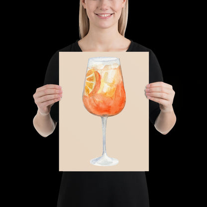 Watercolour Aperol Orange Cocktail Wall Print - Fruit Ibiza Colourful Funny Cute Birthday Christmas Gift Unique Printed Cowboy Leopard
