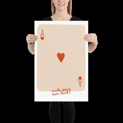 Make Your Own Luck Red and Beige Playing Card Print - Poster Wall Art Typographic Wall Decor Lyric Retro Funky Ibiza Groovy