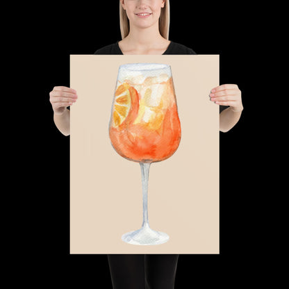 Watercolour Aperol Orange Cocktail Wall Print - Fruit Ibiza Colourful Funny Cute Birthday Christmas Gift Unique Printed Cowboy Leopard