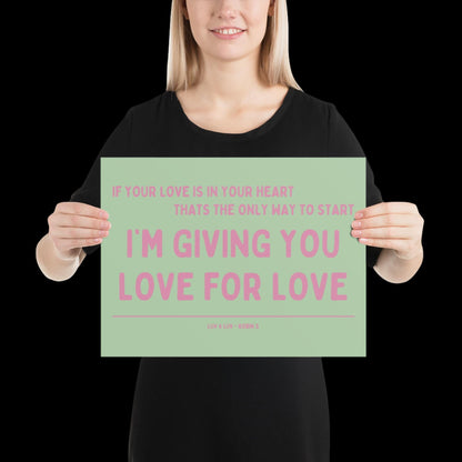 Love for Love (Luv for Luv) Robin S Lyric Print - Green and Pink - Disco Music Poster Wall Art Retro Inspired Music Bold Typographic Quote