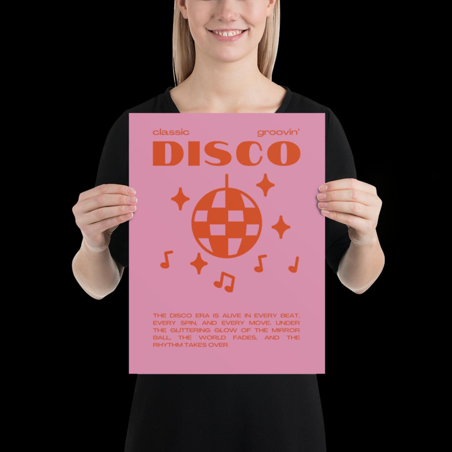 Disco Graphic Pink and Orange Monochrome Wall Print - Ibiza Colourful Funny Cute Birthday Art Gift Unique Funky House Music Poster Lyrics