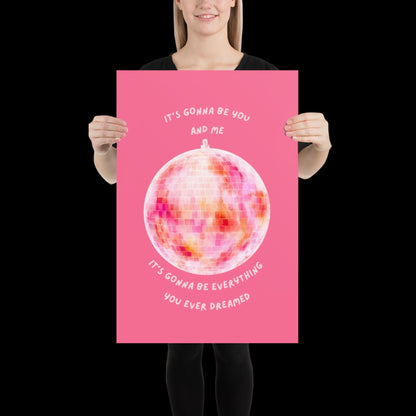 You and Me Pink Disco Ball Wall Print - Ibiza Colourful Funny Cute Birthday Christmas Gift Unique Leopard Cocktail