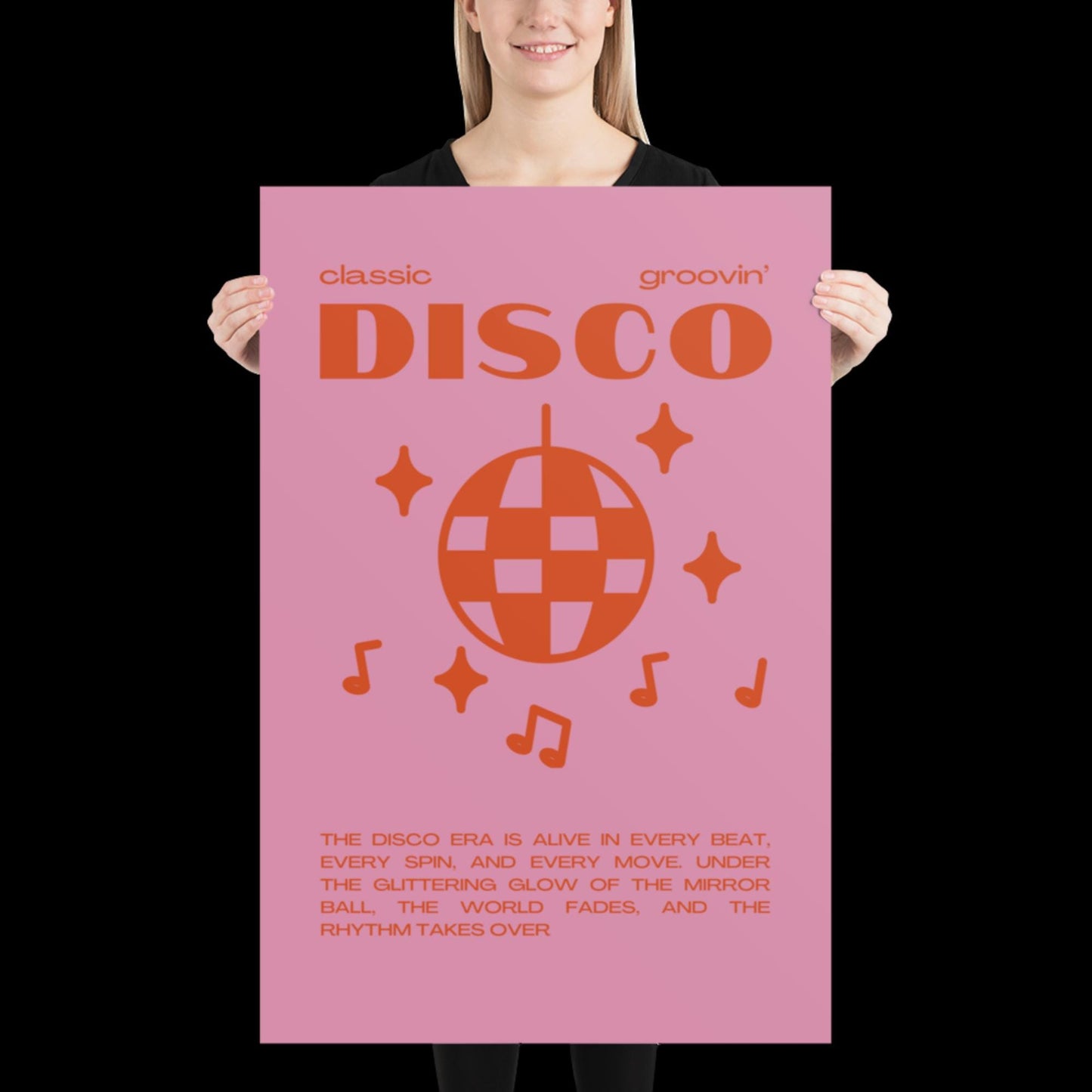 Disco Graphic Pink and Orange Monochrome Wall Print - Ibiza Colourful Funny Cute Birthday Art Gift Unique Funky House Music Poster Lyrics
