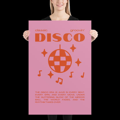 Disco Graphic Pink and Orange Monochrome Wall Print - Ibiza Colourful Funny Cute Birthday Art Gift Unique Funky House Music Poster Lyrics