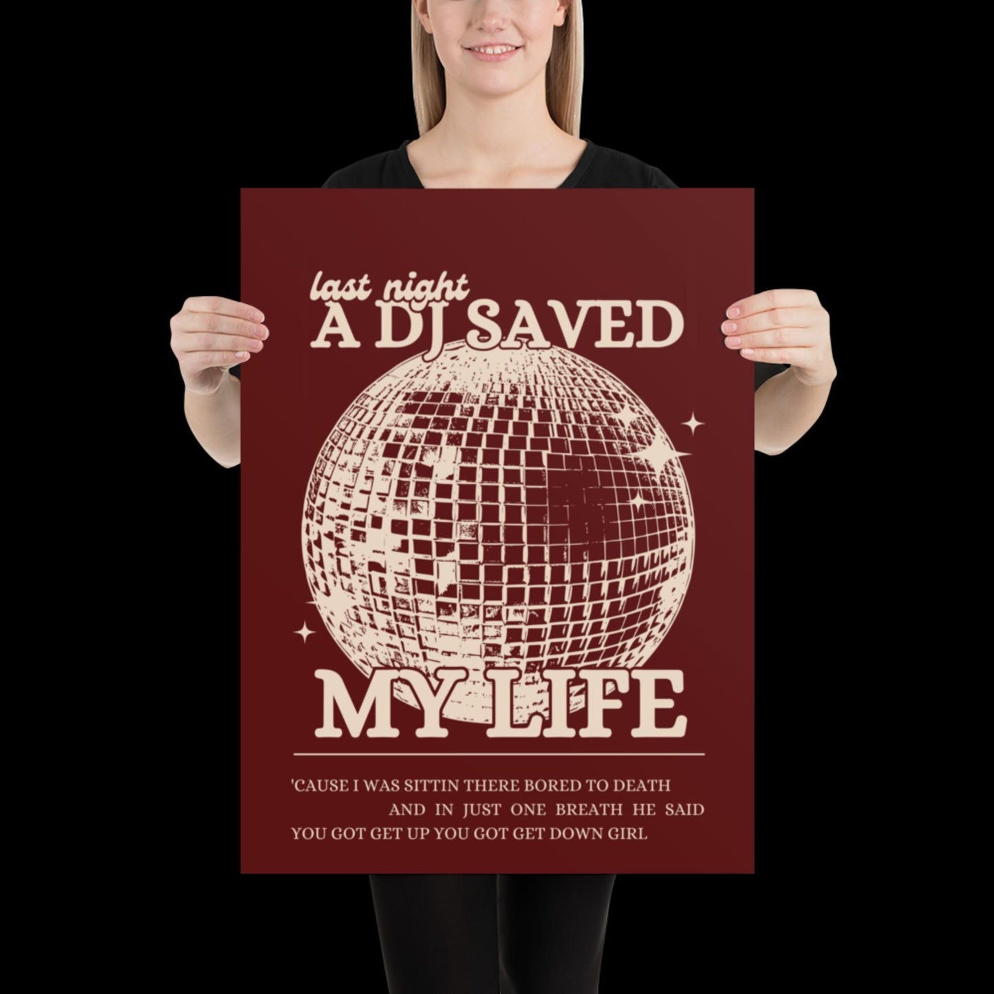 Last Night a DJ Saved My Life Red and Beige Wall Print - Ibiza Colourful Funny Cute Birthday Christmas Gift Unique Leopard Disco Ball