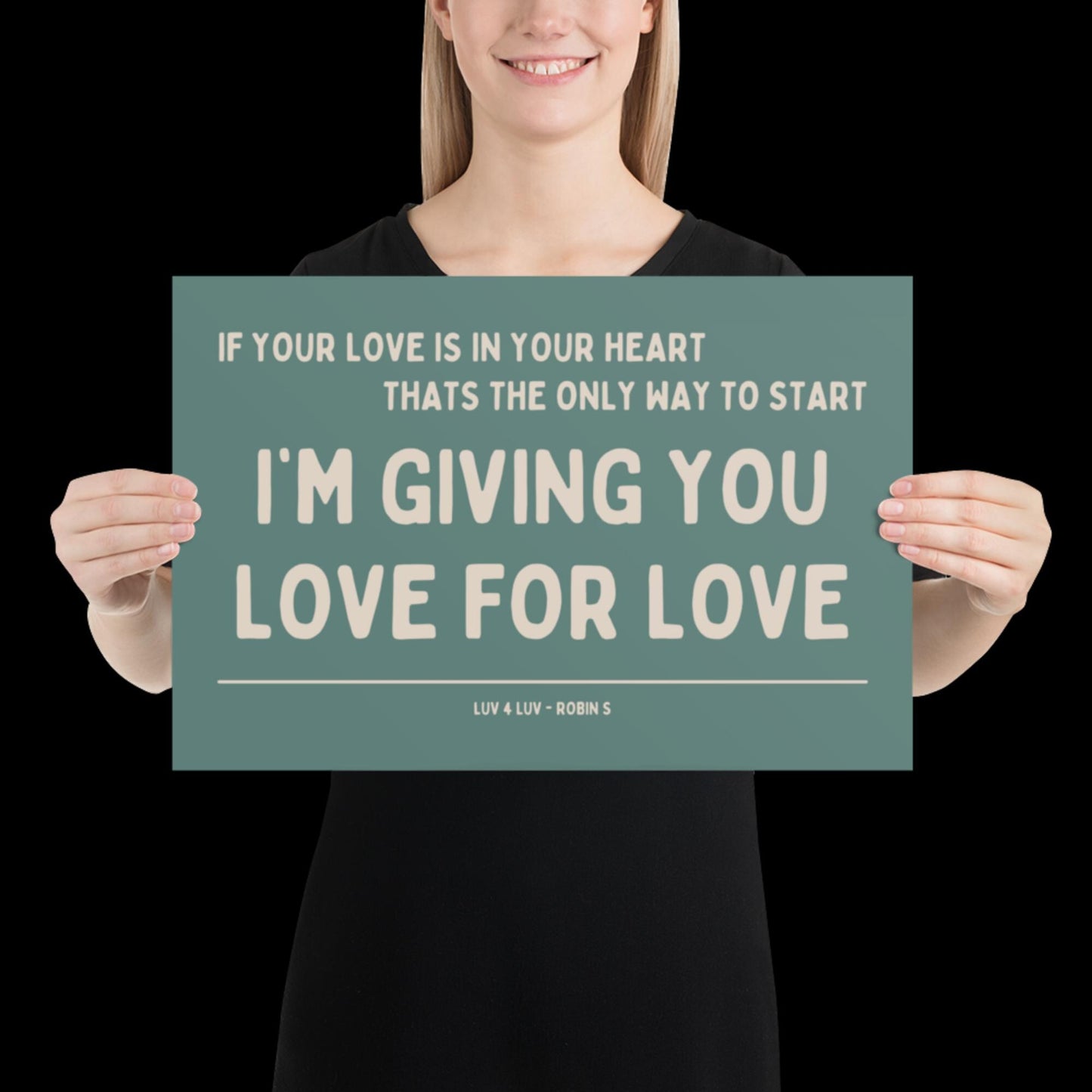 Love for Love (Luv for Luv) Robin S Lyric Print - Blue and Beige - Disco Music Poster Wall Art Retro Inspired Music Bold Typographic Quote
